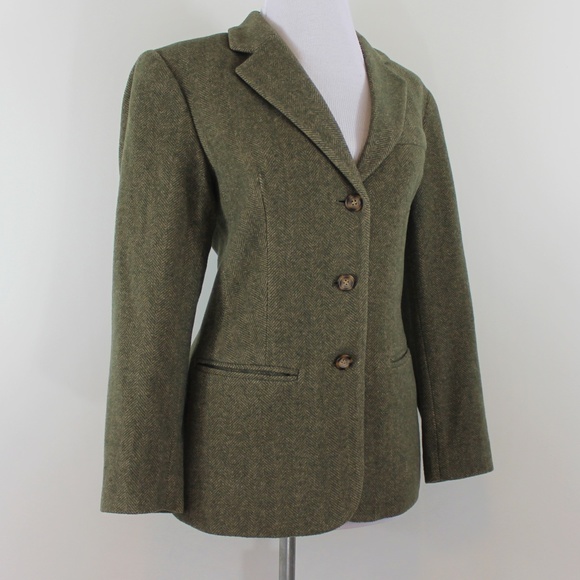 L.L. Bean Jackets & Blazers - LL Bean Cashmere Blazer Herringbone Green Tan 4P